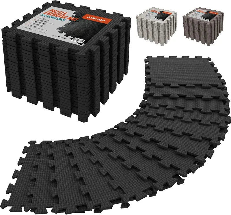 AIRHOP 18 Tiles Gym Floor Mat, Black